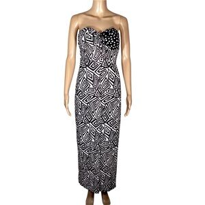 Duniz Black and White Geometric Strapless Maxi Dress Size Small